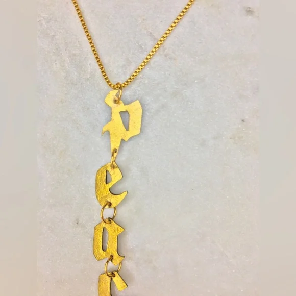 Gold Peace Necklace, handcrafted peace gold tone pendant w/24k gold plated chain - Picture 2 of 15